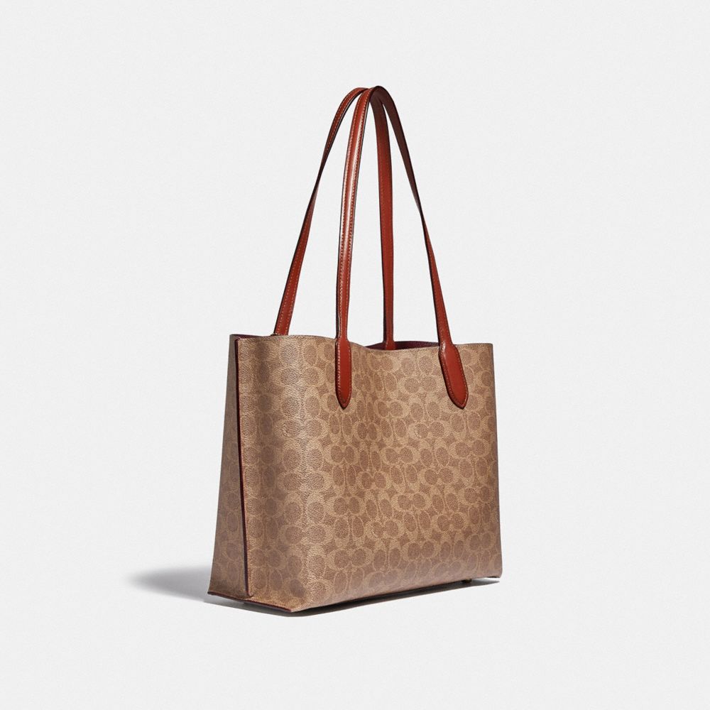 Coach Willow Tote Bag In Signature Canvas Signature Coated Canvas/Brass/Tan/Rust | COH865061
