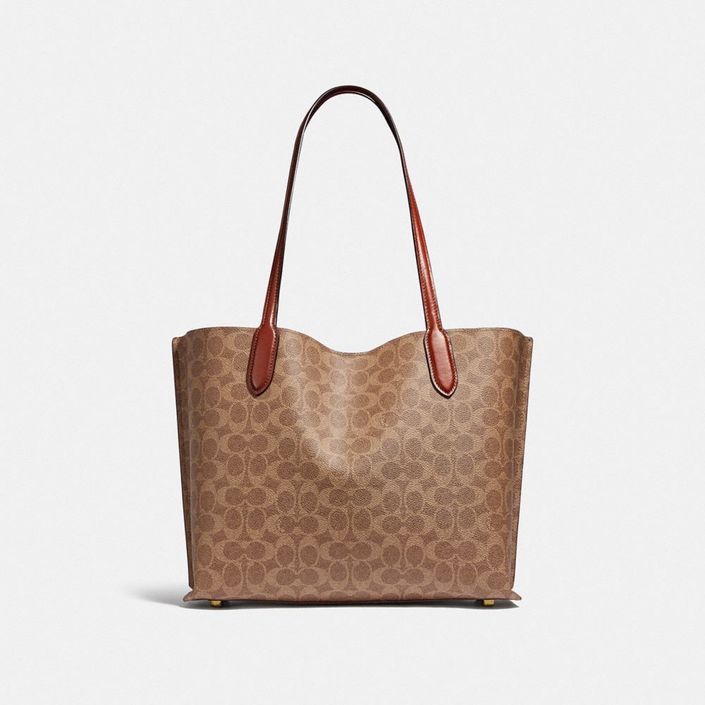 Coach Willow Tote Bag In Signature Canvas Signature Coated Canvas/Brass/Tan/Rust | COH865061