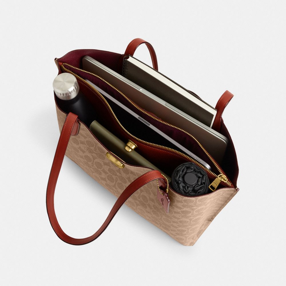 Coach Willow Tote Bag In Signature Canvas Signature Coated Canvas/Brass/Tan/Rust | COH865061