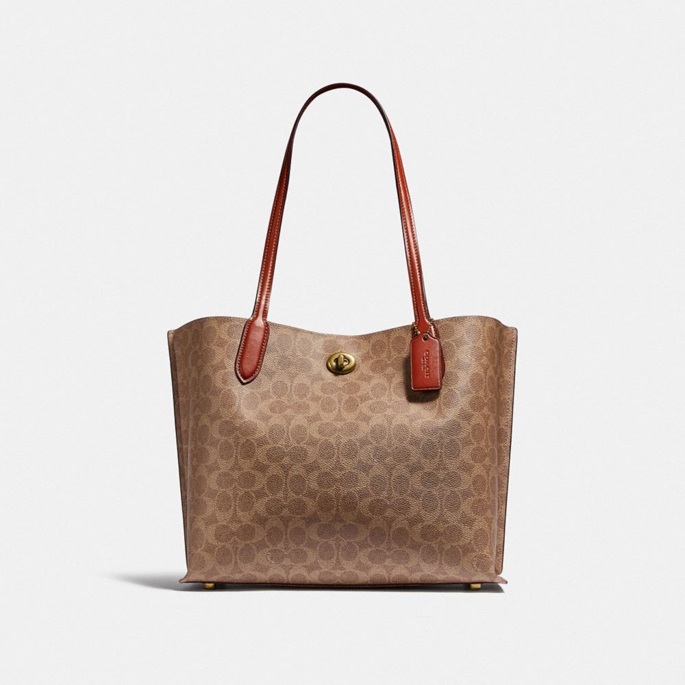 Coach Willow Tote Bag In Signature Canvas Signature Coated Canvas/Brass/Tan/Rust | COH865061