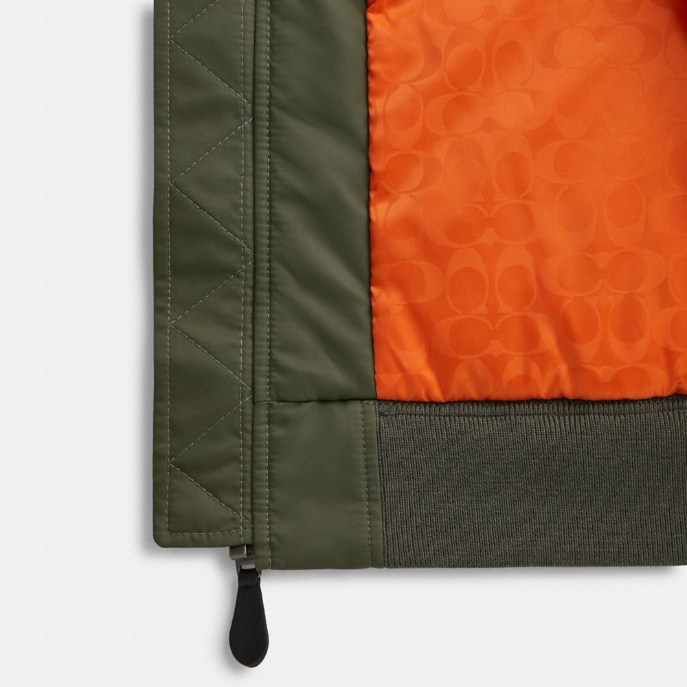 Coach Woven Jacket With Leather Collar Green | COH866862