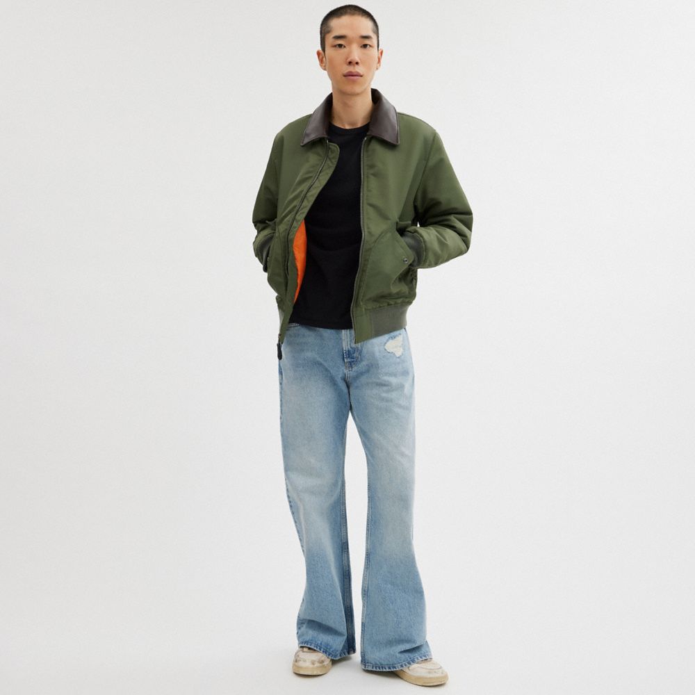Coach Woven Jacket With Leather Collar Green | COH866862