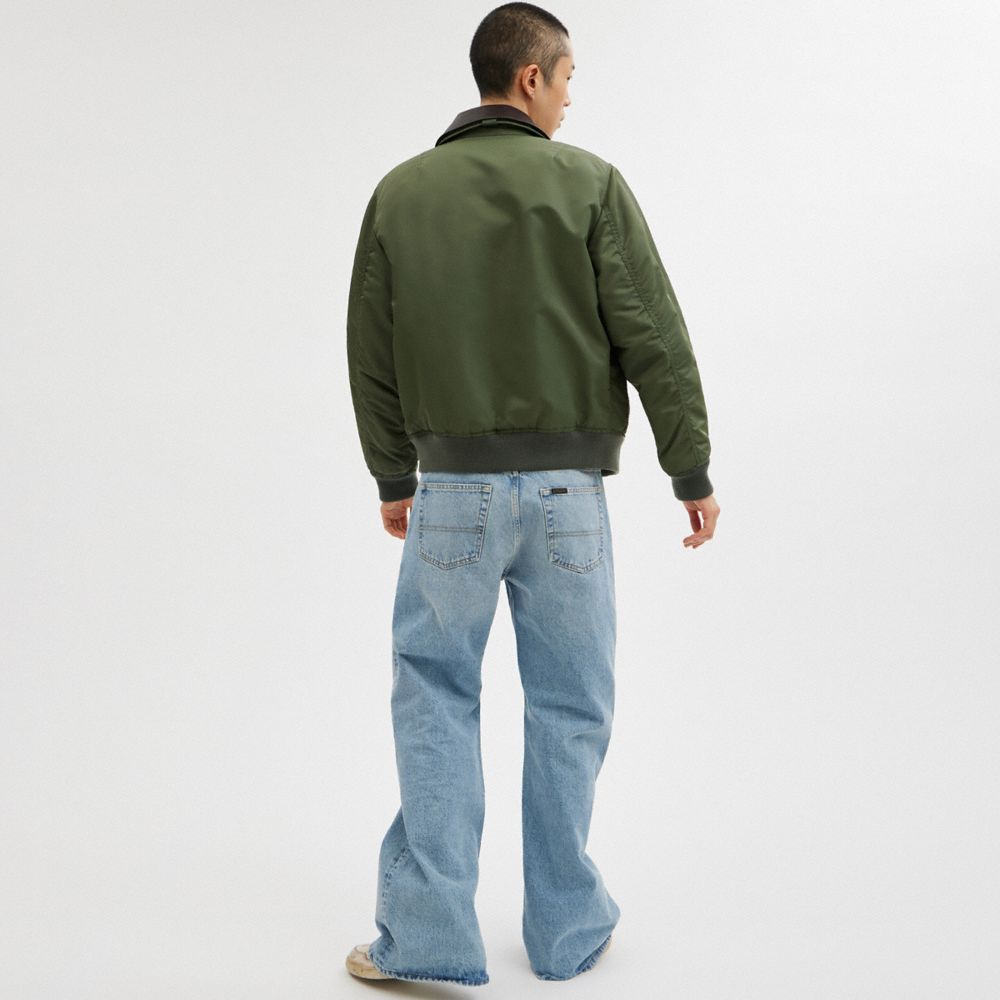 Coach Woven Jacket With Leather Collar Green | COH866862