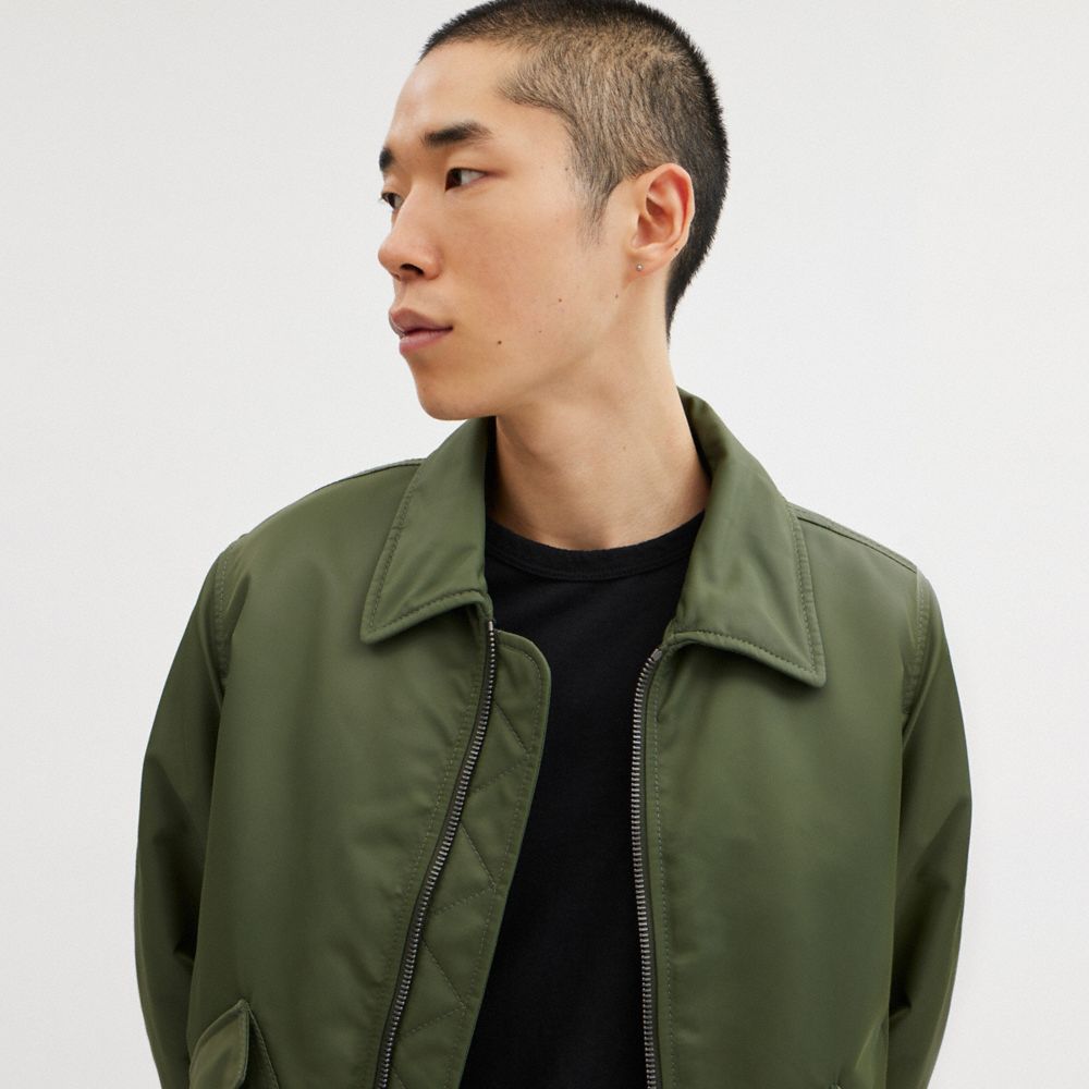 Coach Woven Jacket With Leather Collar Green | COH866862