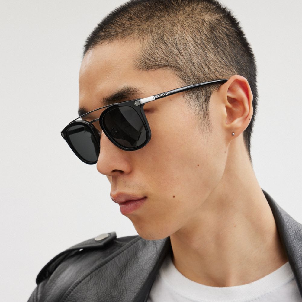 Coach Wrap Around Hangtag Browbar Sunglasses Black | COH867058