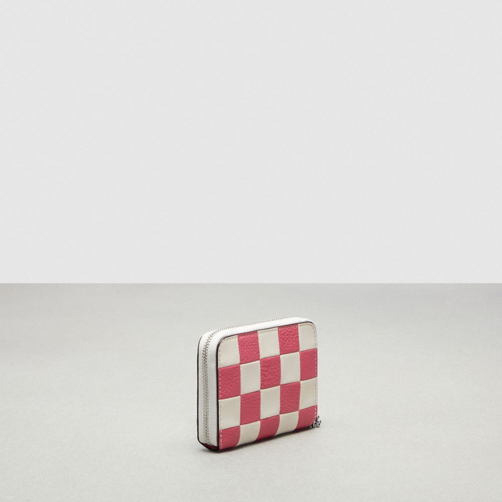 Coach Zip Around Wallet In Checkerboard Upcrafted Leather Pink/Chalk | COH865601