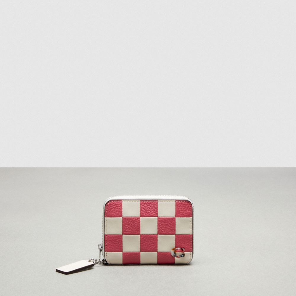 Coach Zip Around Wallet In Checkerboard Upcrafted Leather Pink/Chalk | COH865601