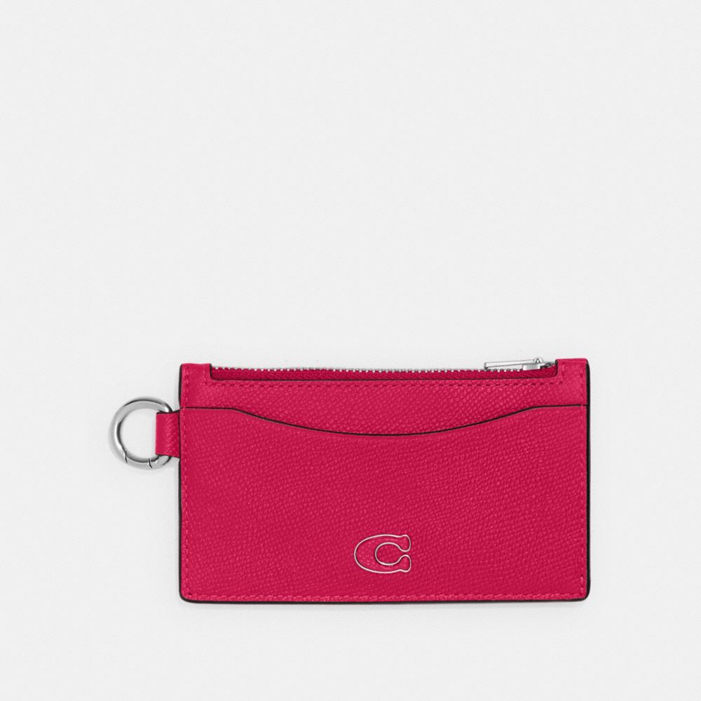 Coach Zip Card Case Crossgrain Leather/Dragon Fruit | COH865665