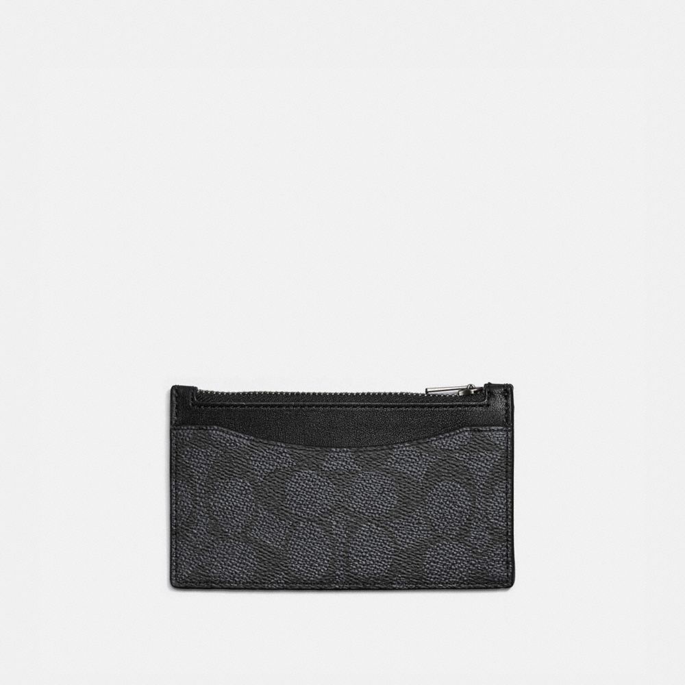 Coach Zip Card Case In Signature Canvas Signature Coated Canvas/Charcoal | COH866776