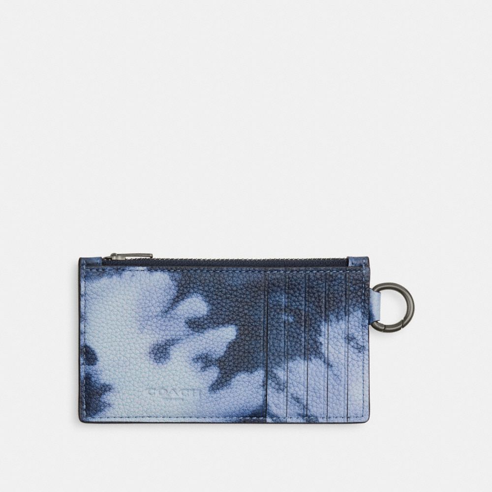 Coach Zip Card Case With Tie Dye Print Pebble Leather/Midnight Navy Multi | COH866778