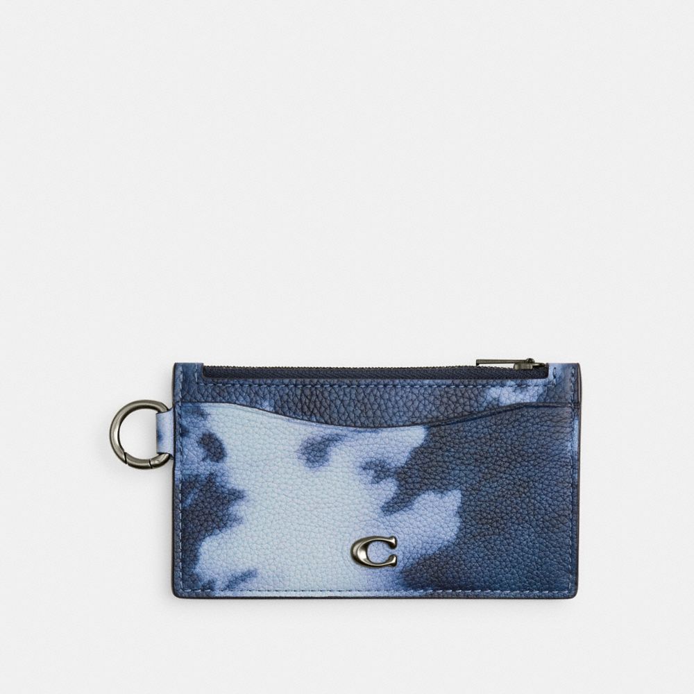 Coach Zip Card Case With Tie Dye Print Pebble Leather/Midnight Navy Multi | COH866778